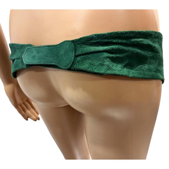 80s Waldorf Creations Green Suede Belt – Super Wide Statement Luxe | M/L - Picture 6 of 14